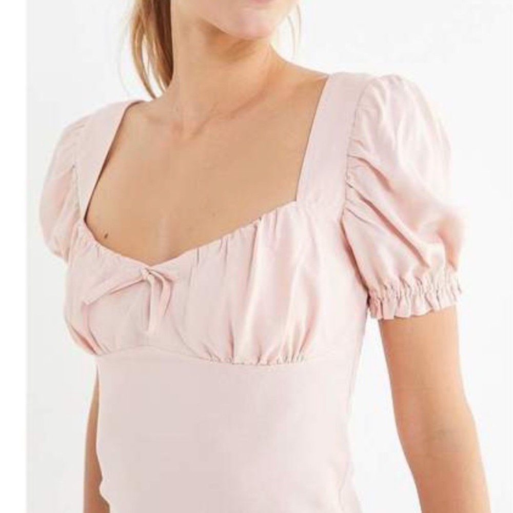 Urban Outfitters Blush Pink Puff Sleeve Square Neck Top